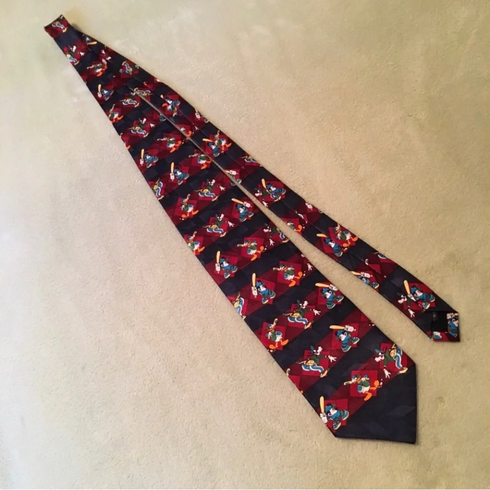 Disney necktie baseball sports silk Mickey Mouse Donald Duck Goofy navy blue